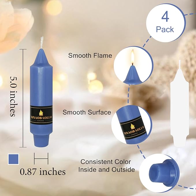 5 inch Short Taper Candle 4 Pack Handmade Haze Blue Candles Unscented Smokeless Pastel Candlesticks for Holiday Wedding Dinner Party Seasonal Celebration Birthday Home Decoration