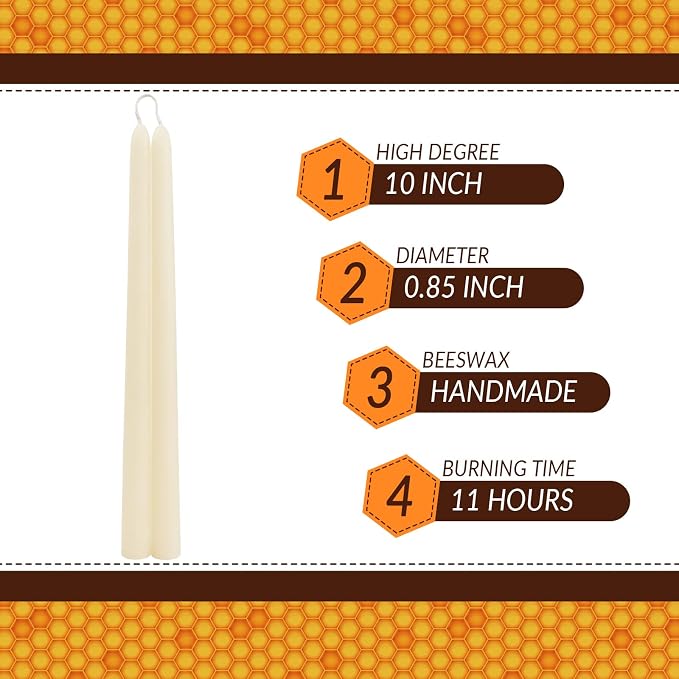 DEYBBY 12 inch Natural White Beeswax Taper Candles Set of 12, Smokeless and Dripless Pure Organic Beeswax Candles Bulk for Anniversary Wedding Dinner Decor Emergency Housewarming Gift, 9-10Hrs Burn