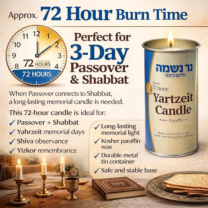 3 Day Yahrzeit Memorial Candles – 72 Hour Kosher Jewish Memorial Candle in Metal Tin, Paraffin Wax, Ideal for Yizkor, Yom Kippur & Passover Yahrtzeit (6)