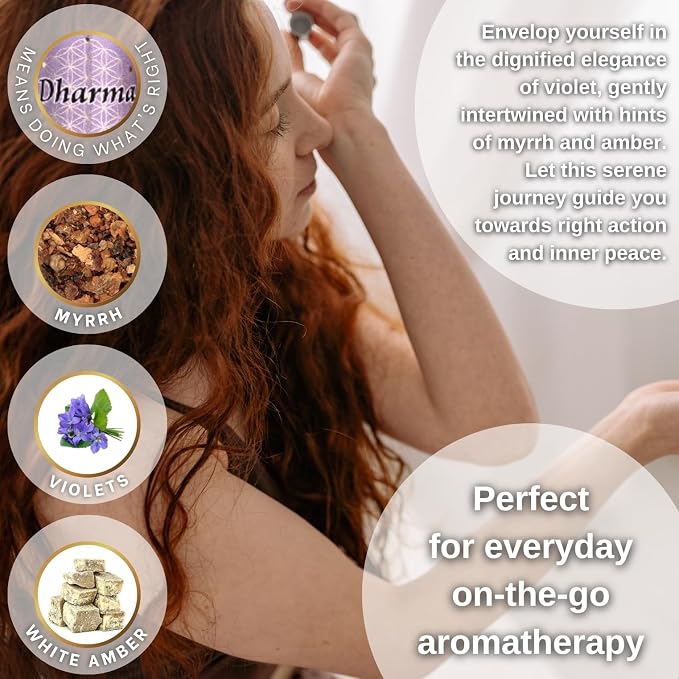Ancient Essence Dharma Roll On Essential Oil Aromatherapy Calming & Relaxing with Violets, Myrrh, and Amber (1/3 FL OZ)
