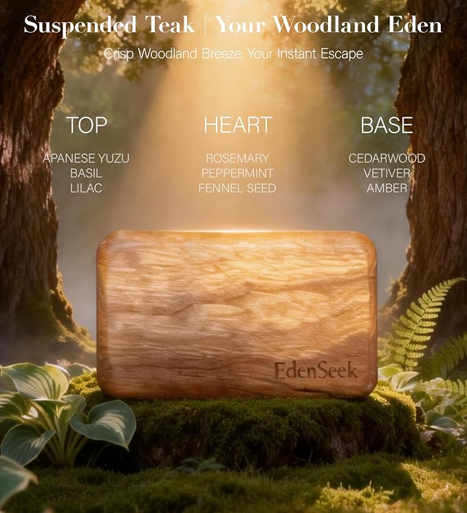 Wooden Car Air Freshener | FSC-Certified Original Wood, Visor Metal Clip, 100% Pure Essential Oils, Long-Lasting Odor Eliminator, 3 Refillable Scents Diffuser for Cars, Trucks, SUVs