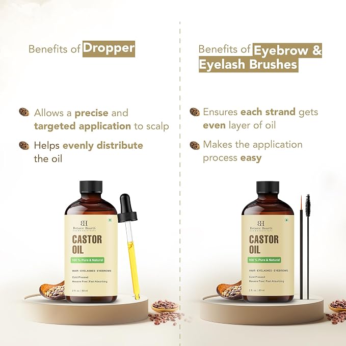 Botanic Hearth Castor Oil & Hair Treatment Oils 2 Fl oz| 100% Pure & Natural, Cold Pressed |For Hair, Eyelashes & Eyebrows | Hexane Free, Fast Absorbing | With Applicators & Dropper | All Hair Types