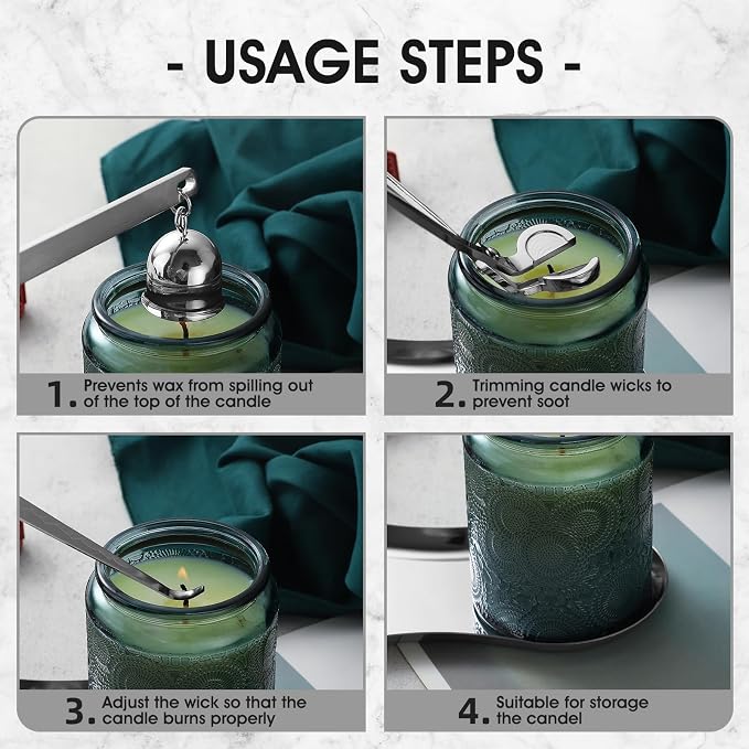 PATOISE 3 in 1 Candle Accessory Set, Candle Wick Trimmer Cutter, Candle Snuffer, Candle Wick Dipper Mini in Gift Package for Candle Aromatherapy Lovers(3PCS Silver)