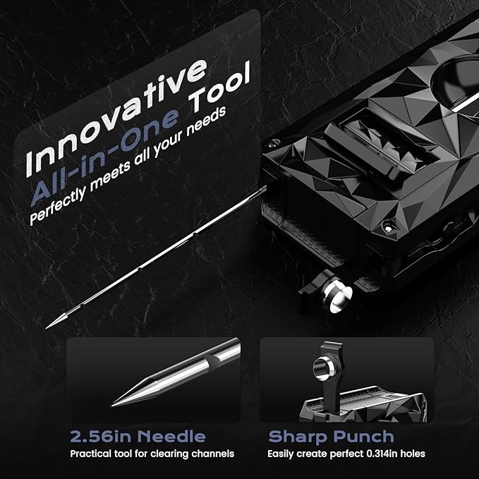 5-in-1 Windproof Lighter with Punch, Draw Enhancer, Holder, Triple Jet Flames and Tool, Butane Torch Lighter, Versatile Accessories for Travel, Candle, Lighter Gifts for Men (Without Butane)