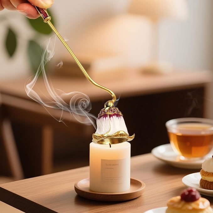Elegant Royal-Style Candle Snuffer with Pearl Inlay, Candlesnuffers Wick Snuffer Candle Accessory for Putting Out Extinguish Candle (Purple + White)