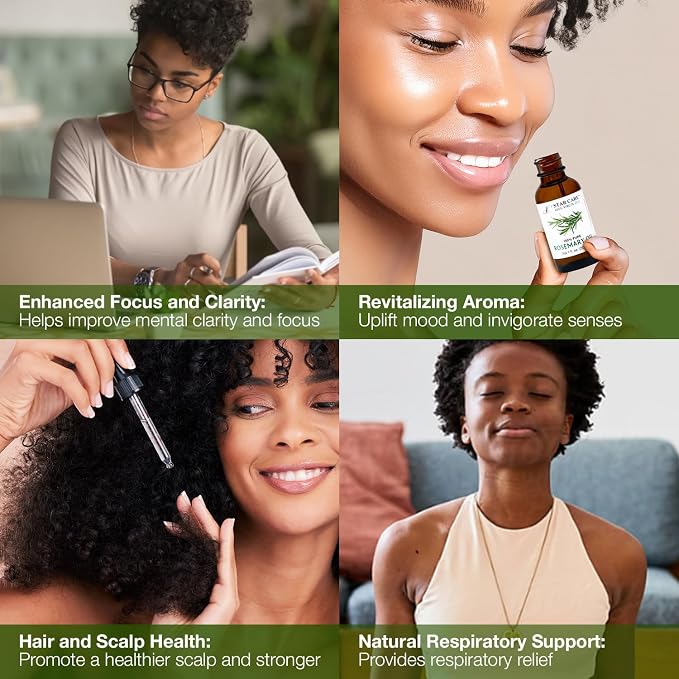 100% Pure Rosemary Essential Oil for Hair Growth & Skin Care Steam Distilled Rosemary Oil for Scalp Massage Aromatherapy DIY, Natural Hair Treatment in UV Protected Glass Bottle - 1oz (30ml)