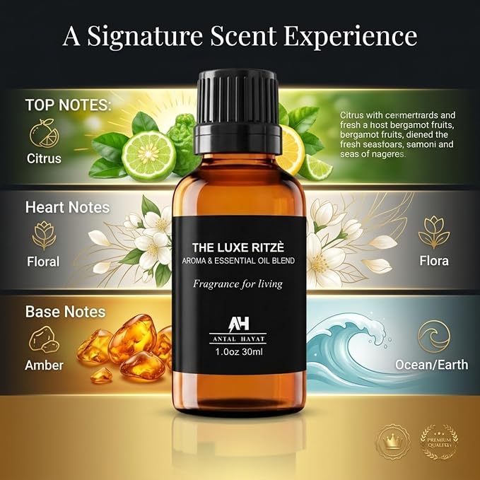 Hotel Diffuser Oil Inspired by The Ritz Carlton Hotel - Essential Oils for Humidifiers and Waterless Diffusers - Ritz Carlton Scent Diffuser Oil - Hotel Scents for Home - Glass Bottle & Dropper (30ml)