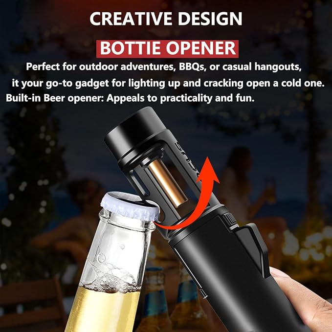 Torch Lighter, Straight Flame Bright Lighters, Windproof Adjustable Flame Color with Safety Lock, Lightsaber Torch Flame for Outdoor, Campfires, BBQ, Candles, Camping