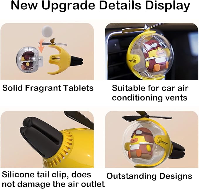 2 Pcs Pilot Car Air Freshener, Cute Duck Car Vent Clip Air Freshener Automotive Air Outlet Fan Diffuser, Automotive Interiors Vent Decoration (Cat+Duck - s)