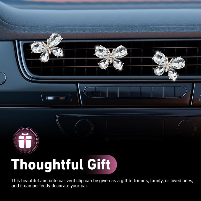 5PCS Bling Butterfly Car Air Vent Clips, Rhinestone-studded Vehicle Vent Trim Decor Accessories, Cute Creativity Crystal Butterfly Diffuser, Universal for Most Vehicles (White)