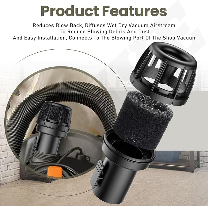 Muffler Diffuser Wet/Dry Vac Attachment (2-1/2 inch) CMXZVBE38660 Compatible with Craftsman Shop Vacuums Diffuser with Replacement Sponge