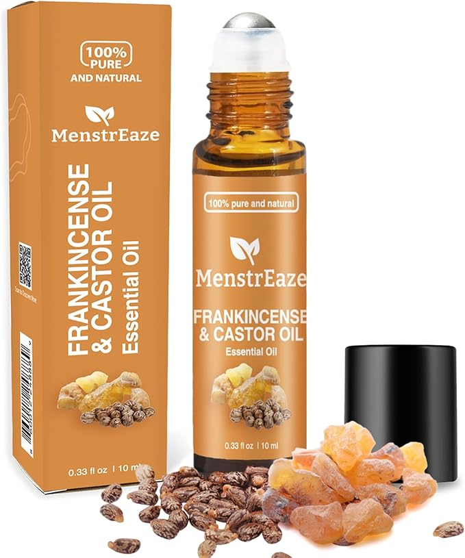 Castor Oil Roll On and Frankincense Essential Oil for Face, High Potency Eye Roller for Skin, 100% Pure Natural Moisturizer for Fine Lines & Dark Circles - 10ml Roller