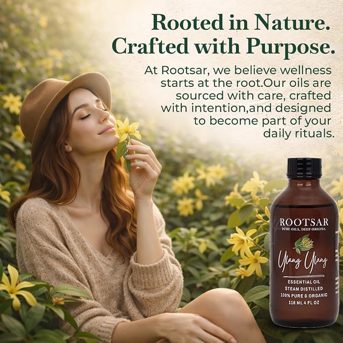 Ylang Ylang Essential Oil – 100% Pure Organic Ylang Ylang Oil, Steam Distilled, 4 FL OZ / 118 ML – Premium Essential Oil for Diffuser, Aromatherapy, Massage, Skin Care, Candle & Soap Making