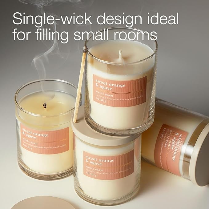 Bath & Body Works Single Wick Candle, Sweet Orange & Agave Candle, Long-Lasting Burn Up to 45 Hours, Exclusively Fragranced Soy Wax Blend, 8 oz - 1 Pack