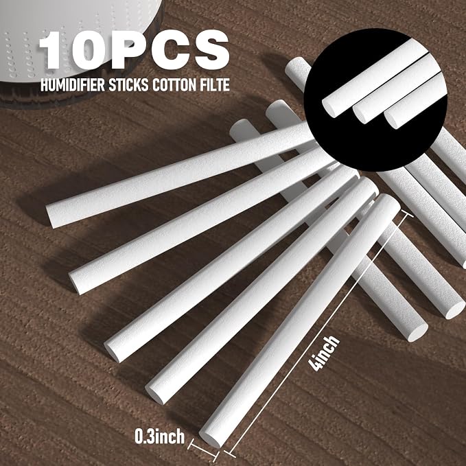 Cotton Sticks Filter Replacement, Refill Sticks Filter Replacement Wicks for Cool Mist Humidifier Portable Diffuser USB Mini Humidifier (4 Inches, 10 Pieces)
