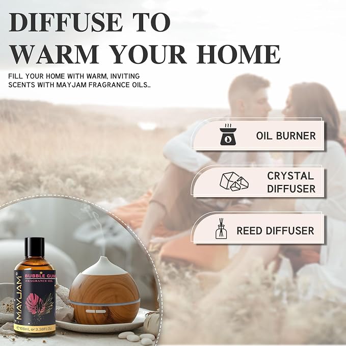 MAYJAM 100ML/3.38FL.OZ Bubble Gum Fragrance Oils with Glass Dropper, Essential Oils for Diffusers for Home, Long Lasting Scented Oils for Diffusers Soap Candle Making