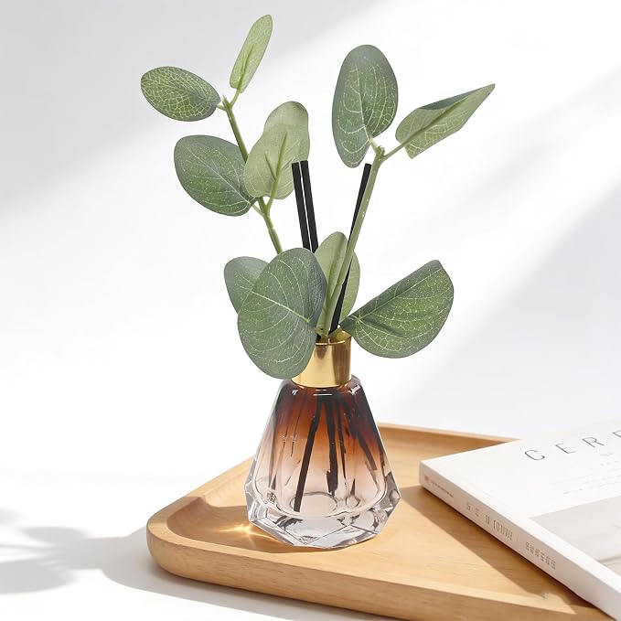 Empty Reed Diffuser Glass Bottle Set, Scent Diffuser Empty Bottle with Sticks Eucalyptus, Fragrance Aromatherapy Essential Oil DIY Jar for Home Shelf Bedroom Bathroom Office Decor