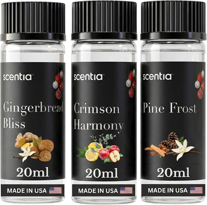 Scentia Cozy Pine Gingerbread Fragrance Oil Collection – Long Lasting Aromatherapy Diffuser Oil for Candles, Home & DIY Bakery Scents 3x20ml Discovery Set – (Perfect for Winter & Holiday)