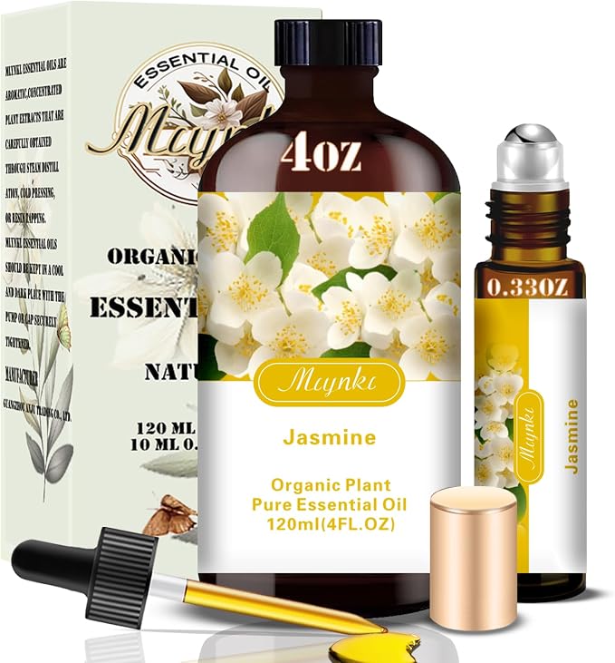 Jasmine Essential Oil, Jasmine Oil for Romance, Diffuser, Humidifier, Massage, DIY Candle, Soap, Skin Care, Yoga, Gift Ready,Jasmine Fragrance Oil - Essential Oils MLYNKL (4.33 fl oz / 130ml)