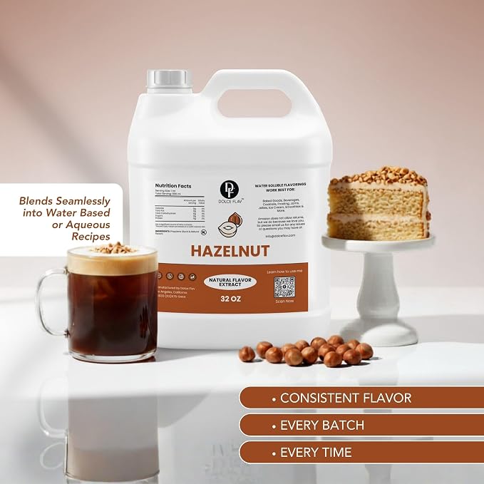 Dolce Flav Natural Hazelnut Flavoring Concentrate | Water Soluble | 32 Fl Oz