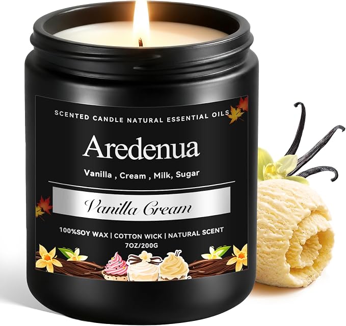 Vanilla Cream Odor Eliminating Candles – Home Air Freshener Soy Candles for Removing Pet, Kitchen & Bathroom Odors, Fresh Air Vanilla Scented Candle, Long-Lasting Candle Gift for Smell Removal