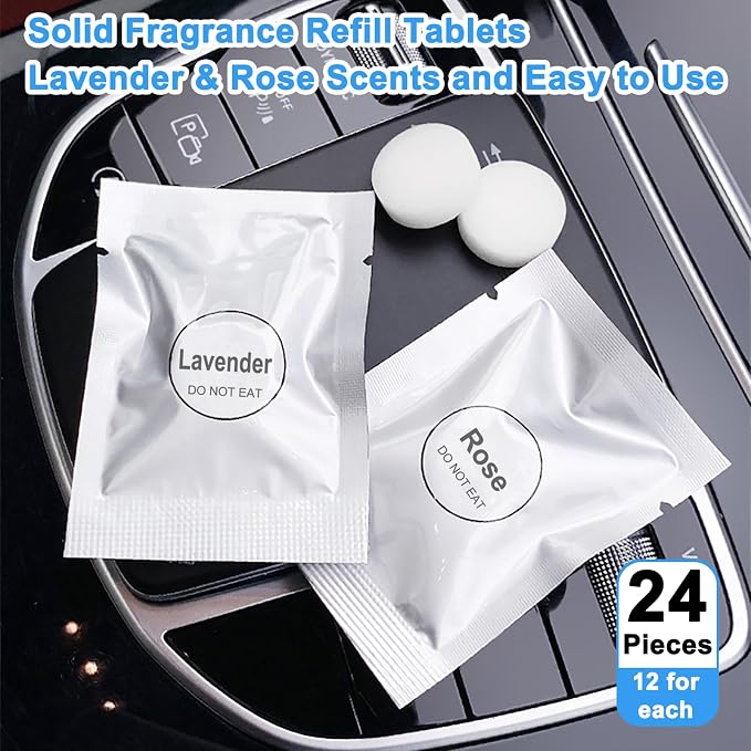 24 Pack Lavender & Rose Car Air Freshener Refills, Car Air Vent Clip Freshener Replacement Pads, Solid Fragrance Scent Refill Tablets