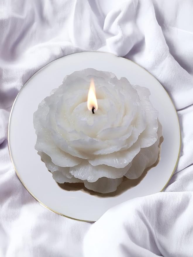 Peony Flower Shaped Candle with Scent, Soy Wax Blend Aromatherapy Candle, Gift Candle, Gifts for Women, Candles for spa, Yoga, Stress Relief, Meditation, Wedding, Home Decor, Relaxation (White)