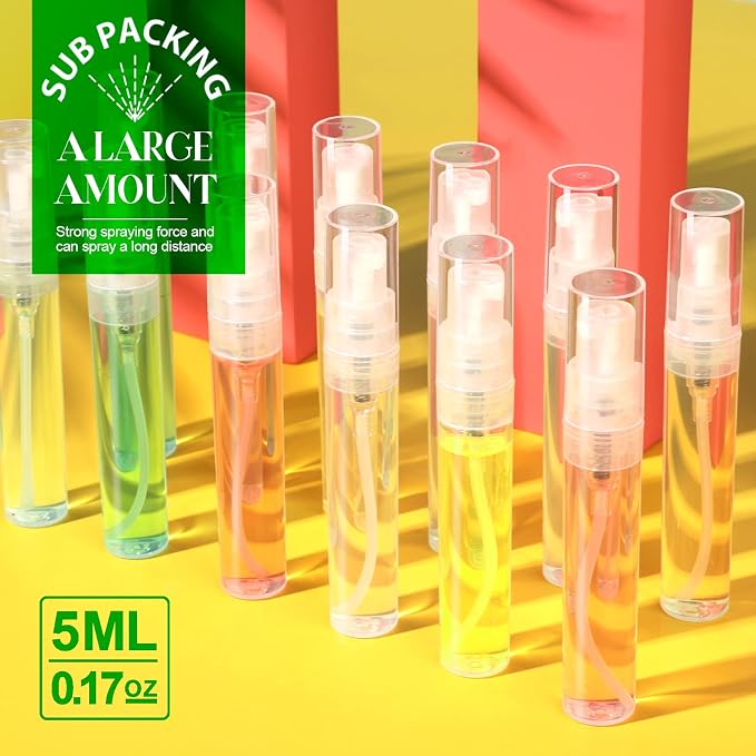 Teenitor Mini Spray Bottle 20Pcs, Perfume Travel Refillable 5ml Spray Bottle Perfume Bottle, Fine Mist Mini Perfume Atomizer, Plastic Perfume Bottles Empty