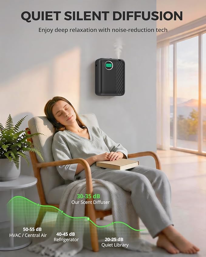 RoyAroma Waterless Essential Oil Diffuser for Home & Office, Smart Bluetooth App Control Scent Machine, 3000 Sq Ft Coverage, 400mL Cold Air Aromatherapy for Large Rooms - Sleek Black