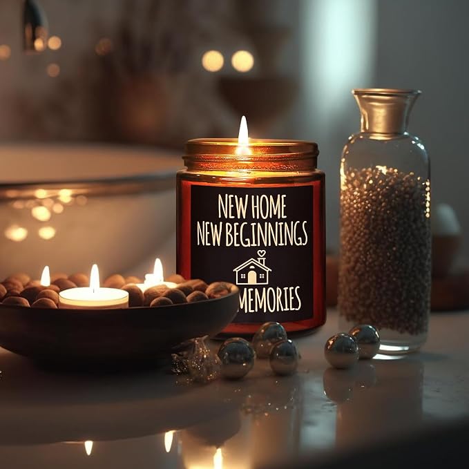 New Home New Beginnings Candle - Housewarming Gifts for Women Men Friends - Hawaii Pineapple Soy Wax Jar Candle - Congratulations New Homeowner, First Apartment - Welcome & Moving Away Gift