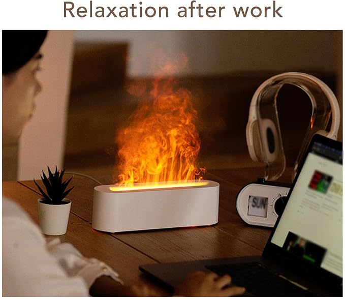 USB Portable Easy Flame Diffuser Humidifier with 7 Colors, Improve Air Quality for Room, Office, Bedroom (White)