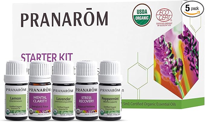 Pranarom - Essential Oil Starter Kit (Lavender, Lemon, Peppermint, Grapefruit, Sage) 5ml USDA Certified Organic