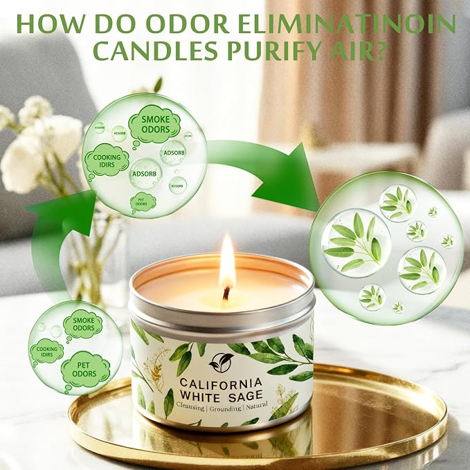 Sage Candles for Cleansing, Pure White Sage Candle 6 OZ- 35 Hour Burn Time, Aromatherapy Candle for Cleansing House Negative Energy Smudge Kit, Spiritual Meditation Housewarming Gifts