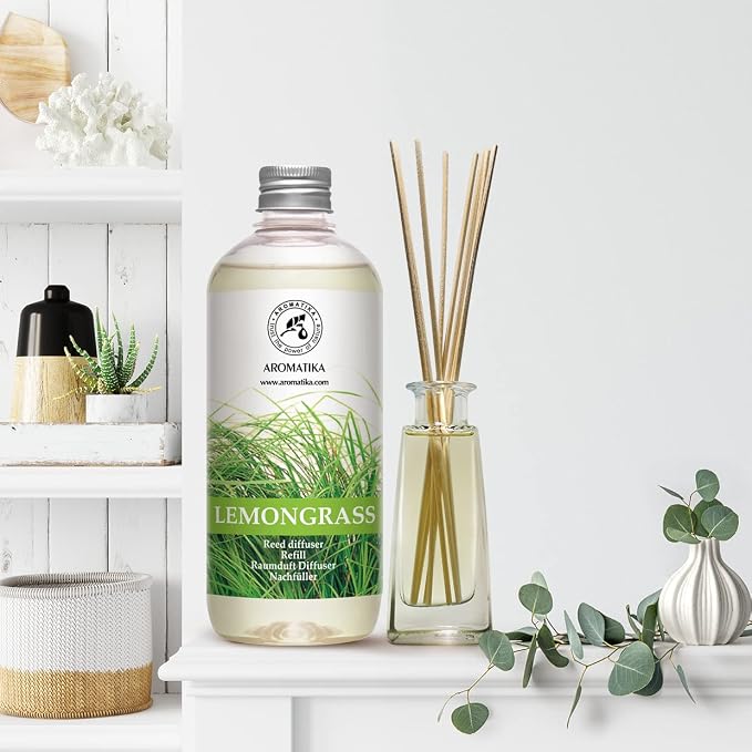 Reed Diffuser Refill Lemongrass 51 Fl Oz - Room Diffuser w/Essential Lemongrass Oil - Set 3x17Fl Oz - Home Fragrance - Aromatherapy Air Freshener Essential Lemongrass Oil Diffuser