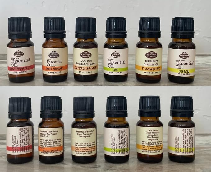 Fabulous Frannie Citrus Burst Set of Pure Essential Oils Lemon, Sweet Orange, Grapefruit, Lime, Tangerine and Our Citrus Blend 10ml (Pack of 6)