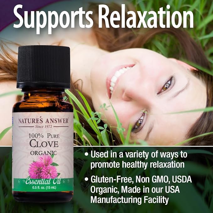 Nature’s Answer USDA Organic Clove Essential Oil, 100% Pure | Natural Aromatherapy Oil for Diffuser/Humidifier, Steam Distilled 0.5 fl oz. (15ml) | Made in USA