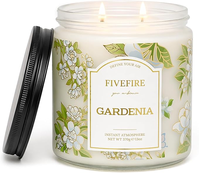 Gardenia Scented Candles for Bedroom, 13oz Natural Soy Wax 2-Wick Jar, Up to 76-Hour Clean Burn, Creamy White Floral Home Fragrance, Gift for Women Men