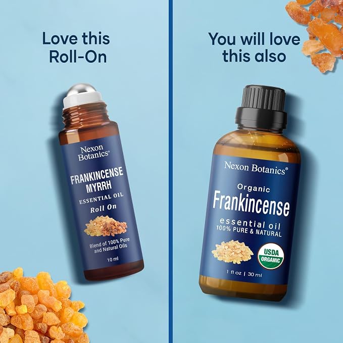 Frankincense & Myrrh Essential Oil Roll-On 10ml - 100% Pure, Natural & Prediluted Oil Blend for Aromatherapy & Skin Care - Nexon Botanics