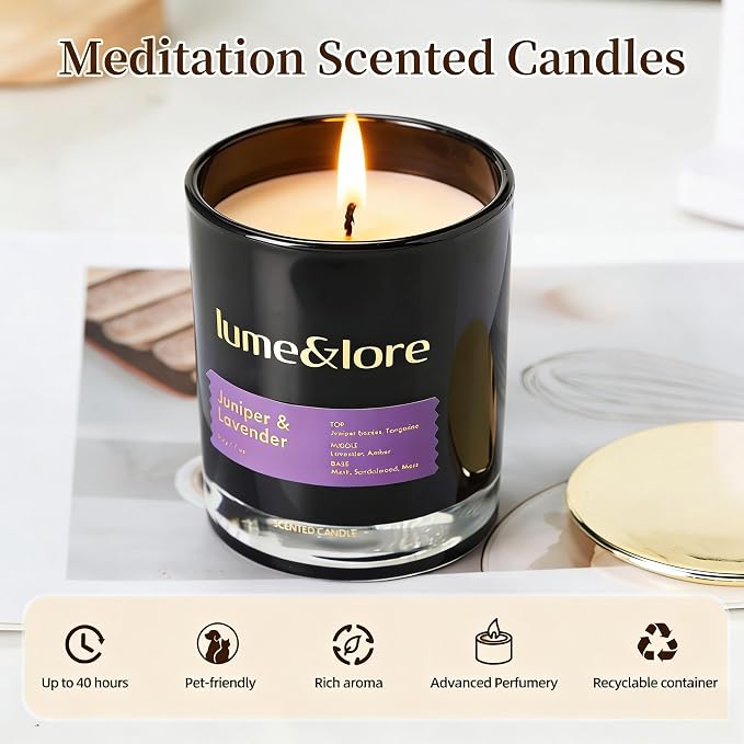 Juniper & Lavender Scented Candle - 7oz Natural Soy Wax, Calming Aroma for Sleep & Meditation