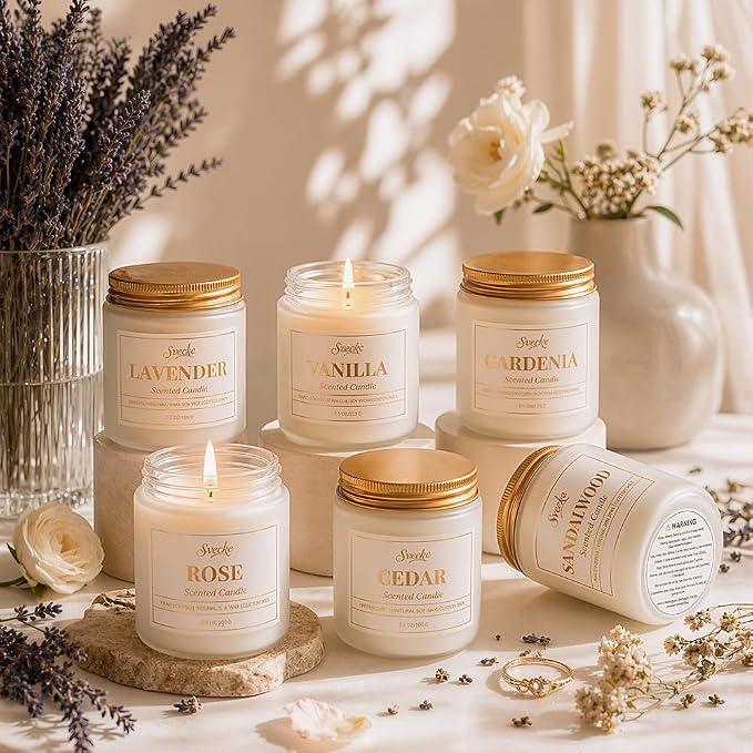 Scented Candle Set, 21 oz 6 Pack Soy Wax Jar Candles, Home Aromatherapy Candle Gift for Women Men, Candle Set for Birthday Housewarming New Home