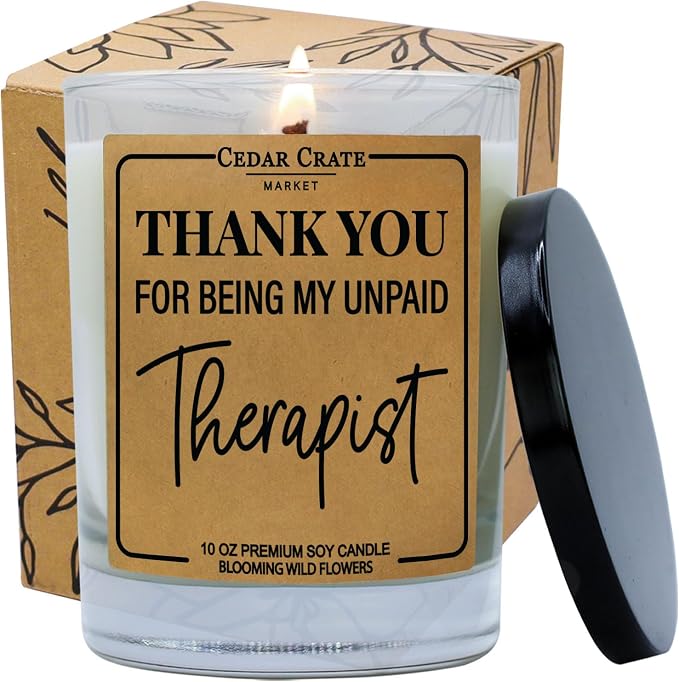 Best Friend- Gifts for Women, Men - Thank You for Being My Unpaid Therapist - Thinking of You, Love You, Birthday Gift for Sister, Mom, Her, Him, Coworker, 100% Soy Wax Scented Candle, Made in USA