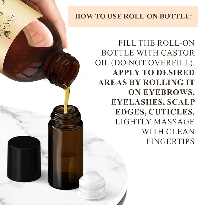 Handcraft Blends Organic Castor Oil 16 Fl Oz | Roll on Bottle | 100% Pure and Natural | Premium Grade Carrier Oil | Hair, Eyelashes and Eyebrows | Hair and Body | Expeller-Pressed | Hexane-Free