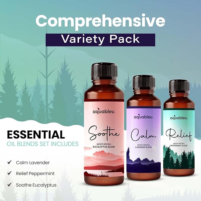 Essential Message Oil Gift Set – Serenity Trio Sooth, Calm, Relief Includes Lavender, Peppermint & Eucalyptus Massage Oil Blends 80 ML in Beautiful Packaging – Great Gift for Women