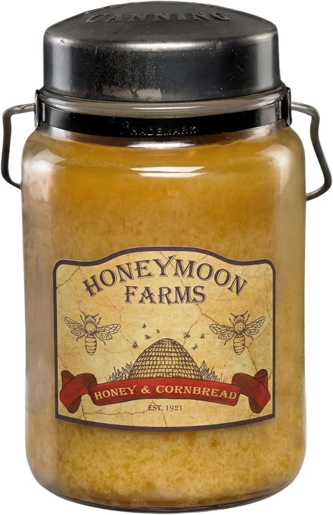 McCall’s Candles | Honey & Cornbread | 26 oz Scented Candle | USA-Poured | Vintage Rustic Jar with Carrying Handle | Sweet Buttery Bakery Fragrance