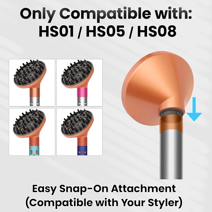 Upgraded Large Diffuser Attachment for Dyson Airwrap Styler HS01/HS05/HS08 - Converts to Hair Dryer, Fast Drying Wave & Curly & Thick, Heat Resistant Nylon Fiber Nozzle Attachments (Gold)