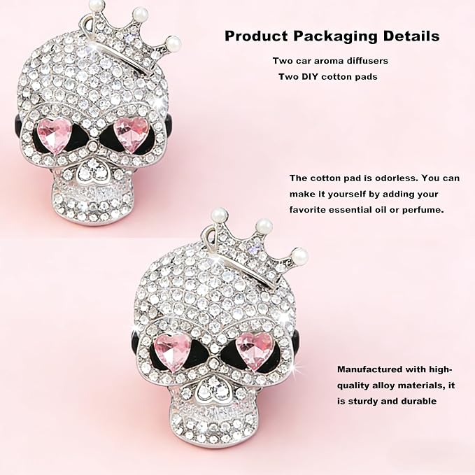 Skull Car Air Freshener Vent Clips Gothic Car Accessories with 2 Scent Pads Goth Car Accessories for Interior Decor Custom Car Air Freshener Style Customized Air Freshener for Cars Gift-A9