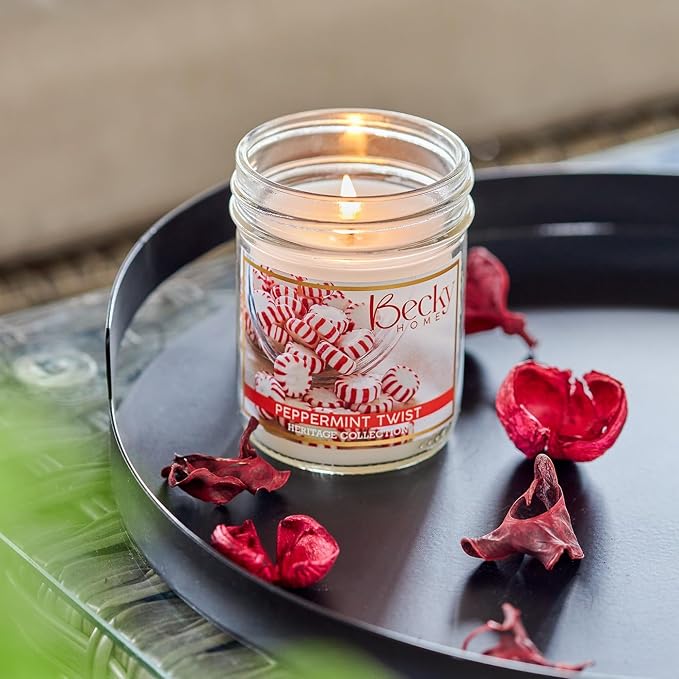 8oz Peppermint Candles for Home, Peppermint Candy Cane Scented Candle, Coconut Soy Wax Scented Candles, Gift for Women & Men