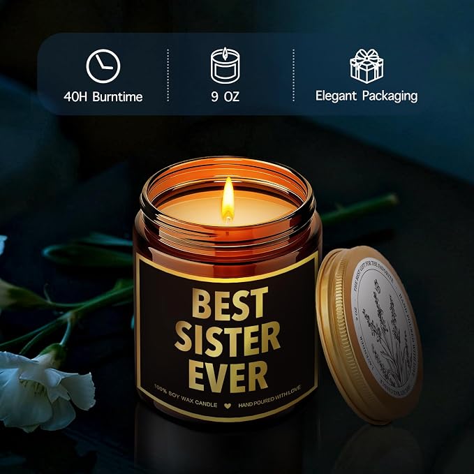 Funny Best Sister Ever Scented Candle Gifts for Sister, Unique Candles Gift for Thanksgiving Christmas Birthday Graduation, Cool Sisters Candle for Bonus Stepsister, Step Sis in Law-24