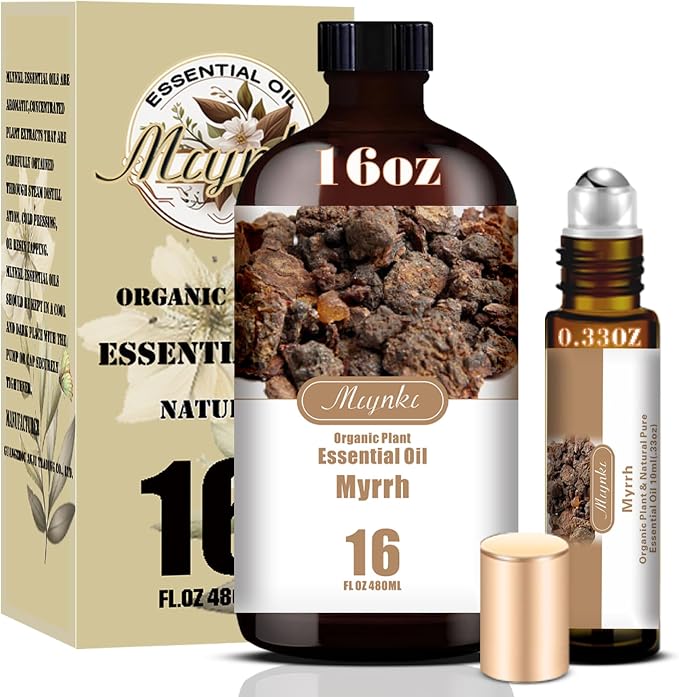 Myrrh Essential Oil, Myrrh Oil for Meditation, Diffuser, Humidifier, Massage, DIY Soap, Candle, Skin Care, Yoga, Gift Ready, Myrrh Fragrance Oil - MLYNKL Essential Oils (16.33 fl oz / 490ml)