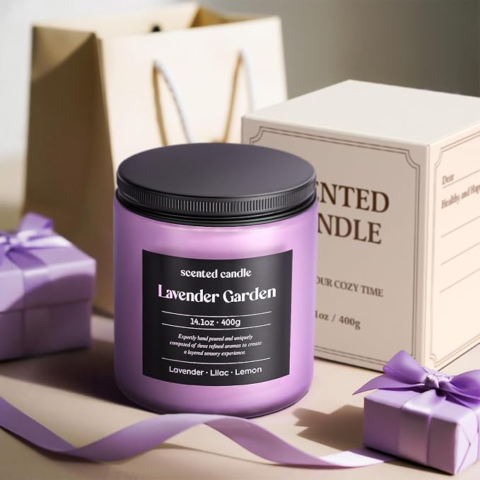 CHILLFLAME Lavender Candle, 14.1 oz Scented Candles for Home, 2 Wicks Blended Scents Aromatherapy Candles for Women and Men, Birthday Gifts for Women (Lavender+Lilac+Lemon)